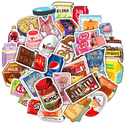 50Pcs Food Drink Milk Packaging Stickers Phone Bike Wall Scrapbook Motorcycle Cool Car Waterproof Cartoon Sticker for Kids Toys (Online Order Only)