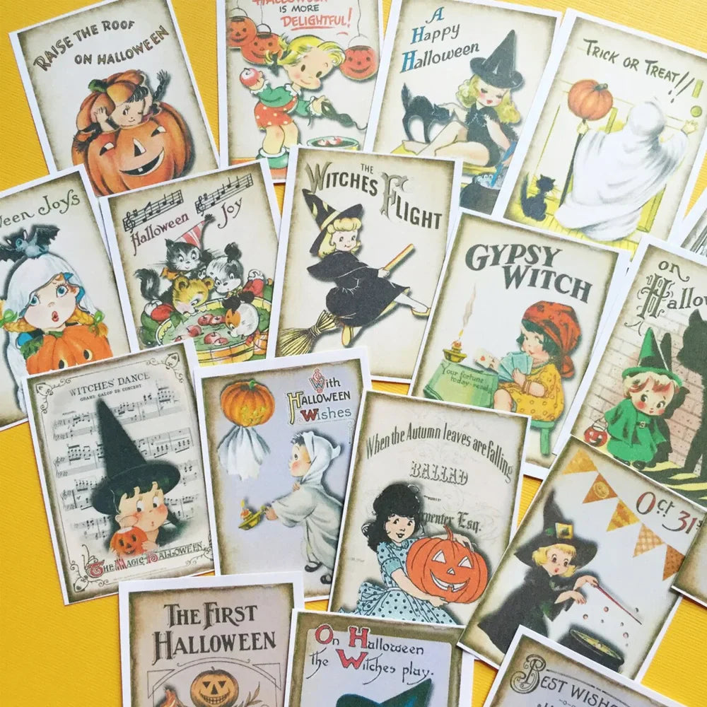 Pack of 18 Vintage Halloween Stickers Handmade Craft Witch Pumpkin Spooky Decals for Journal, Planner, Laptop, Water Bottle (Online Order Only)