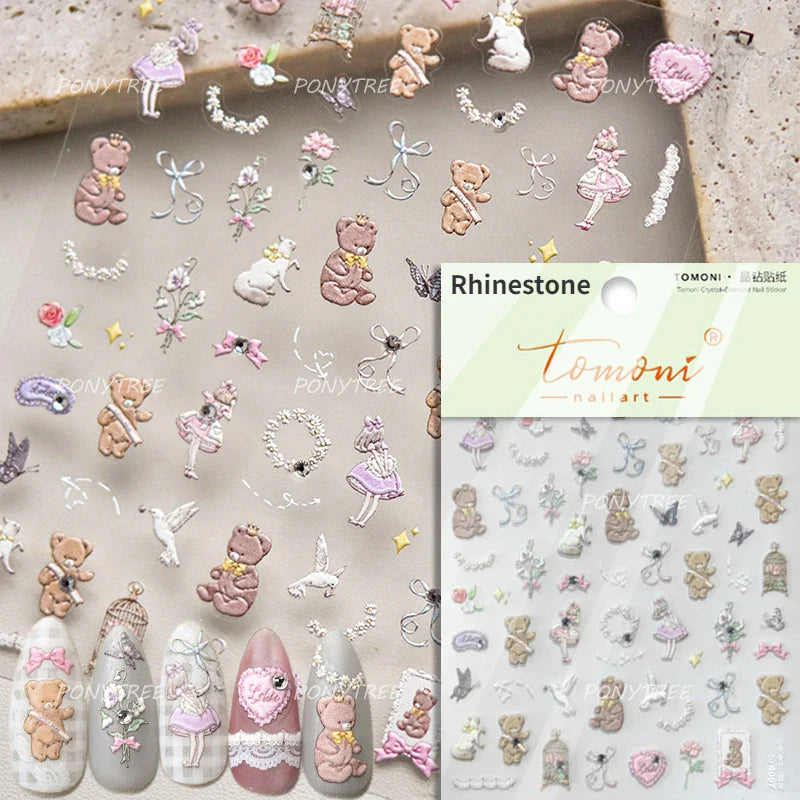 Bear Star Bowknot  Duck Cherry House Mini Flower Butterfly Line Bow Tie Apple Gird Cute Chic Nail Art Stickers Manicure Decals (ONLINE ORDER ONLY)