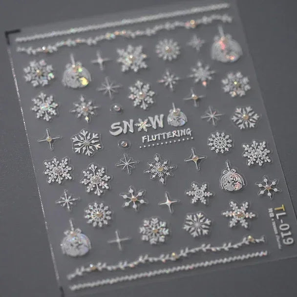Bronzing Jelly Laser Snowflake Christmas Hot 5D Soft Embossed Relief Self Adhesive Nail Art Decoration Sticker 3D Manicure Decal (ONLINE ORDER ONLY)