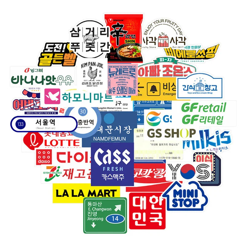 31pcs Japanese korea stop sign logo Stickers Pack For On The Laptop Fridge Phone Skateboard Travel Suitcase Sticker (ONLINE ORDER ONLY)