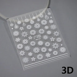 Shiny White Pink Blue Gold Snowflakes Hexagon Water Bubbles Winter 5D Self Adhesive Nail Art Stickers Rhinestone Manicure Decals (ONLINE ORDER ONLY)