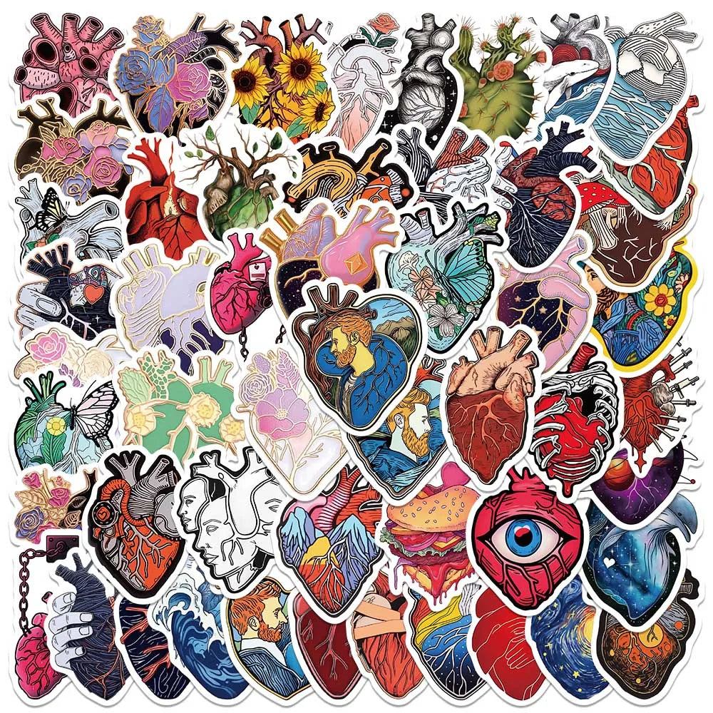 50PCS Heart Cartoon Aesthetic Stickers for Motorcycle, Skateboard, Laptop, Phone, Suitcase, Bottle, Car (Online Order Only)
