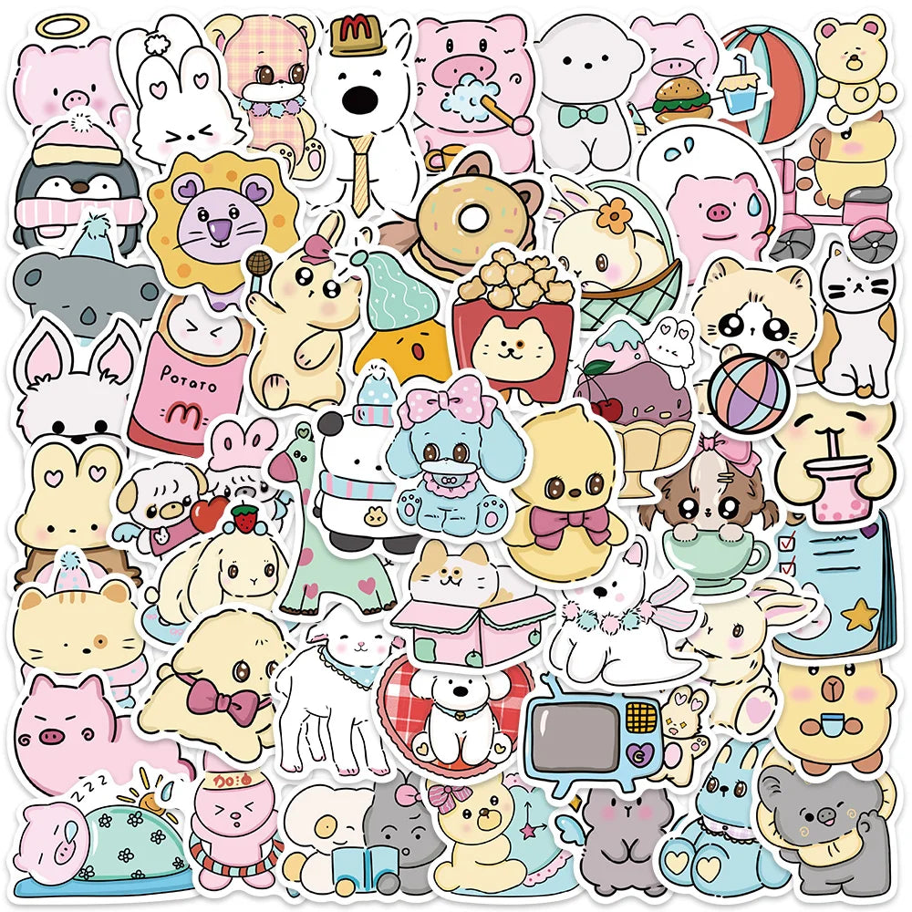 50pcs Cute Cartoon Animals Stickers Kids Water Bottle Decals Luggage Laptop Guitar Phone Stationery Waterproof Graffiti (ONLINE ORDER ONLY)