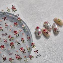 Retro Rose Flowers Bowknot Petal Romantic 5D Soft Embossed Relief Self Adhesive Nail Art Decoration Stickers 3D Manicure Decals (ONLINE ORDER ONLY)