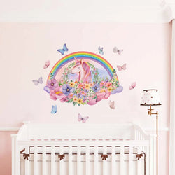 Unicorn Rainbow Butterfly Wall Stickers - Waterproof Removable PVC Kids Room Decor (Online Order Only)