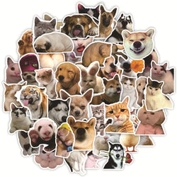 Funny Animal Cat Dog Meme Stickers Decal Pack - Waterproof for Skateboard, Laptop, Phone, Car, Motorcycle (Online Order Only)