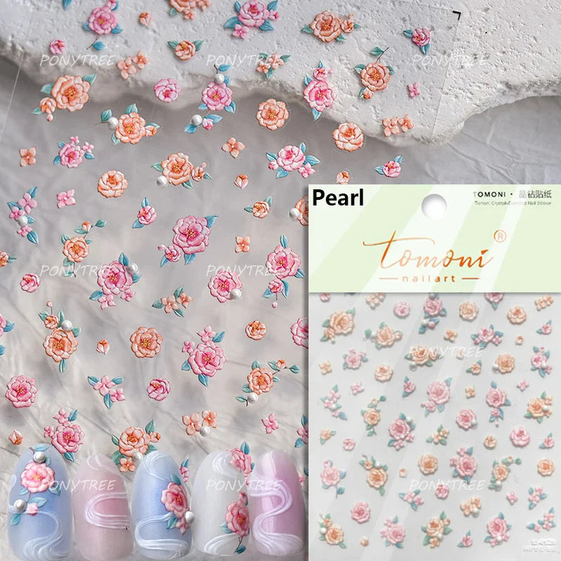 Camellia Tea After Rain Fragrant Flower Paint in Gold White Antique Chinese Characters Adhesive Nail Art Stickers Manicure Decal (ONLINE ORDER ONLY)