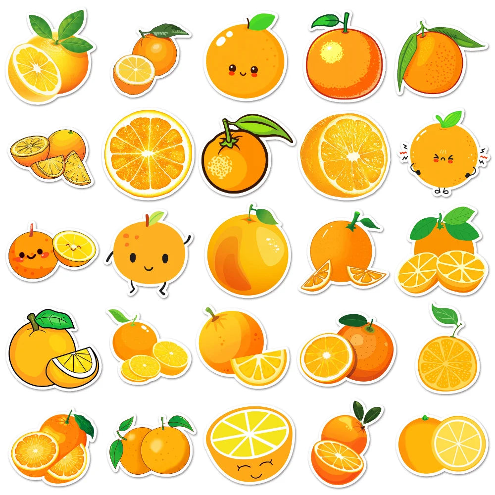 50PCS Cartoon Orange Cute Graffiti Scooter Laptop Waterproof Stickers Toys Tablet Decoration Graffiti Decals Sticker (Online Order Only)