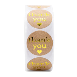 Round Thank You Stickers With Heart 1inch 100-500pcs Gold Foil Label Stickers Gift Packaging Seals Kraft Stationery Sticker (ONLINE ORDER ONLY)