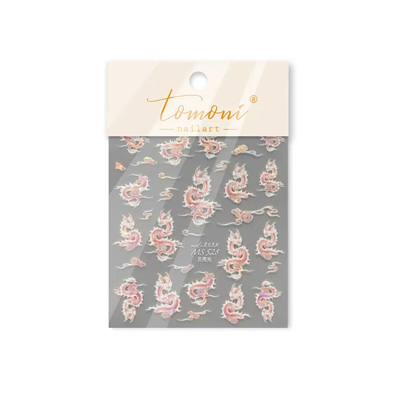 Chinese Dragon Auspicious Beast Mythological Legend Noble Loong Blue Pink Soft Relief Adhesive Nail Art Sticker Manicure Decals (ONLINE ORDER ONLY)