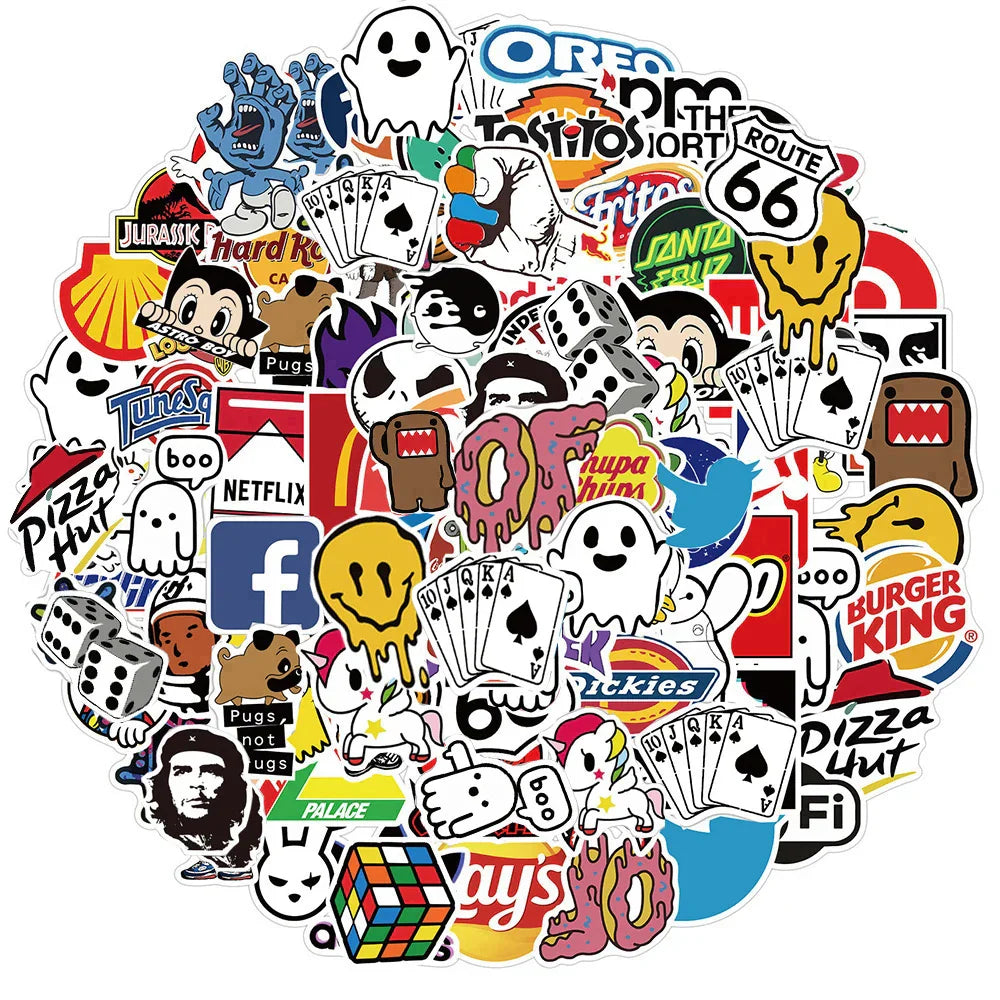 Cool Brand Logo Stickers: Skateboard, Guitar, Laptop, Motorcycle, Waterproof Decals (10/30/50/100PCS) (ONLINE ORDER ONLY)