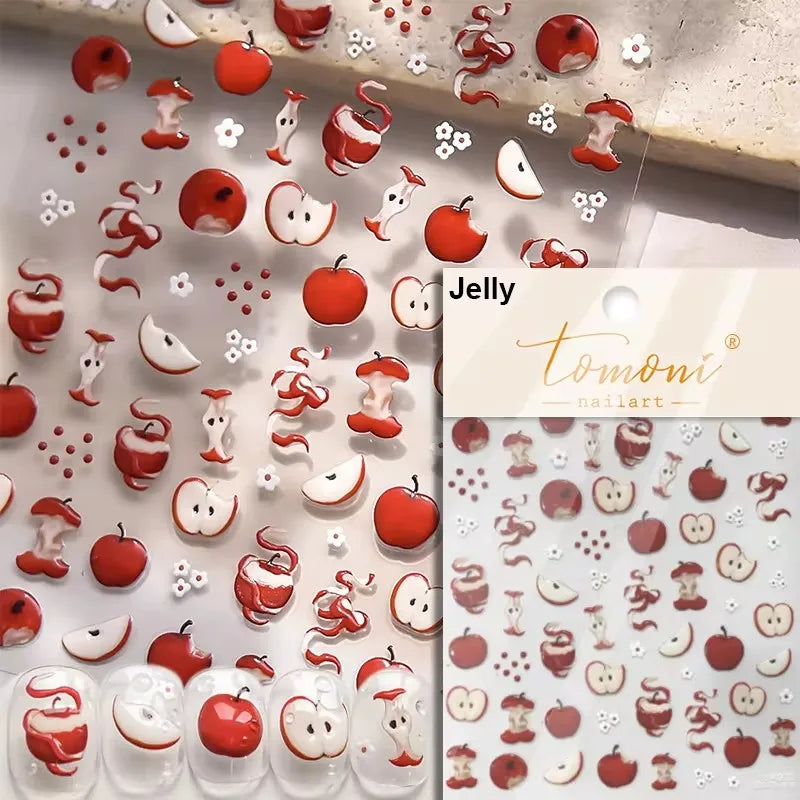 Chic Cute Cheese Ice Cream Pudding Bowknot Strawberry Muffin Stars Cake Embossed Heart Adhesive Nail Art Sticker Manicure Decals (ONLINE ORDER ONLY)
