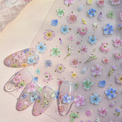 Colourful Dried Flower Petal Texture Peach Blossom Orchid Fragrant Bouquet 5D 3D Self Adhesive Nail Art Stickers Manicure Decals (ONLINE ORDER ONLY)