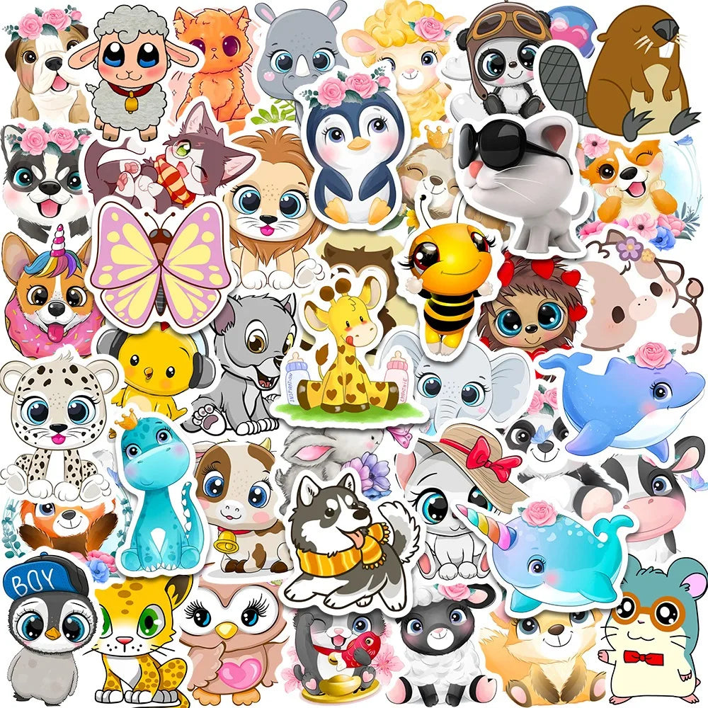50pcs Cute Mixed Animal Stickers Phone Case Notebook Skateboard Laptop Water Bottle Cartoon Sticker Pack for Kids Gift Toy (ONLINE ORDER ONLY)