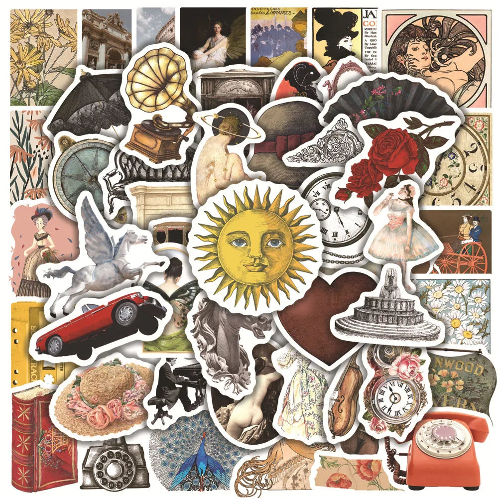 Vintage Palace Art Graffiti Stickers - 10/30/50pcs DIY Cartoon Decals for Skateboard, Phone, Car, Luggage (ONLINE ORDER ONLY)