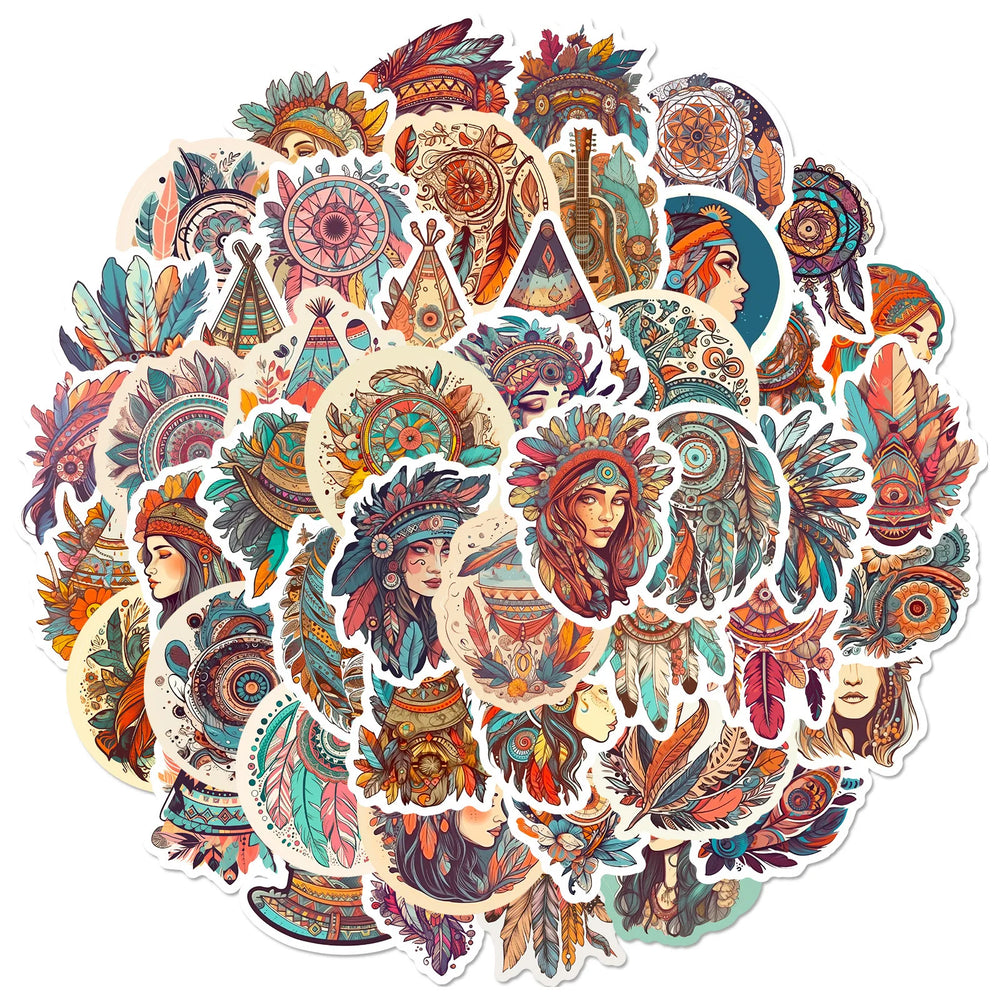 50Pcs Cartoon Tribe Chief Graffiti Stickers for Helmet, Wall, DIY Decor (Online Order Only)