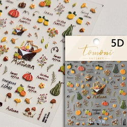 Autumn Fall Maple Leaves Ginkgo Leaf Osmanthus Chrysanthemums Rabbit Bunny Plant Flower Relief Nail Art Sticker Decoration Decal (ONLINE ORDER ONLY)