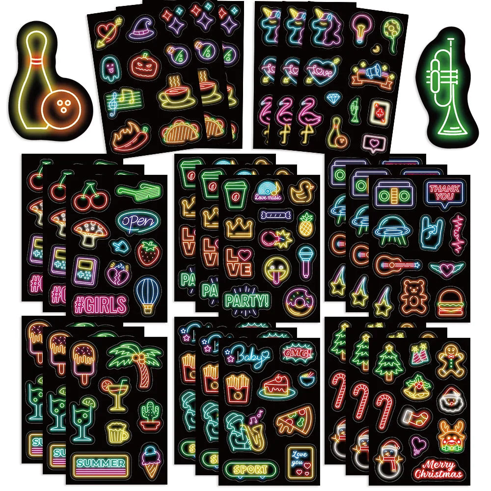 Cute Cartoon Neon Graffiti Stickers for Kids - DIY Laptop, Phone, Notebook, Suitcase, Fridge Decoration (Online Order Only)