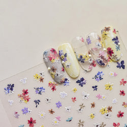 Wild Flower Oil Painting Small Variegated Daisy Peach Blossom Lavender Spring Petal Adhesive Nail Art Stickers Manicure Decals (Online Order Only)