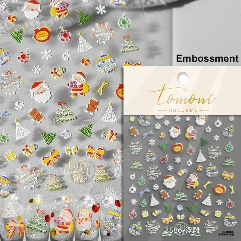 Snowman Apple Stars Gift Bell Snowflake Christmas Tree 3D Jelly Self Adhesive Nail Art Stickers Santa Claus Xmas Manicure Decals (ONLINE ORDER ONLY)