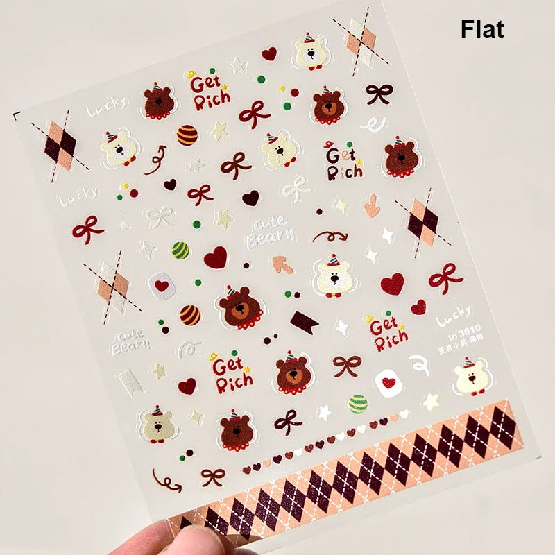 Poker Red Love Heart Square Grid Star Moon Card Pattern Spade Retro 3D Self Adhesive Nail Art Decoration Sticker Manicure Decals (Online Order Only)