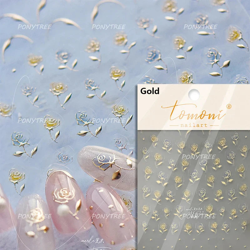 Petal Numerous Flowers Luxuriant Plant Garden Yellow Stamen Charming 5D Soft Relief Adhesive Nail Art Sticker 3D Manicure Decals (ONLINE ORDER ONLY)