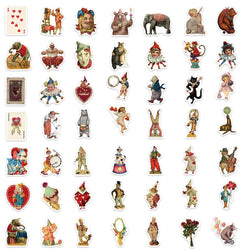 50PCS Vintage Circus Stickers Acrobatics Clown Retro Art Funny Aesthetic Graffiti Decals Scrapbook Laptop Bottle Sticker Gift (ONLINE ORDER ONLY)