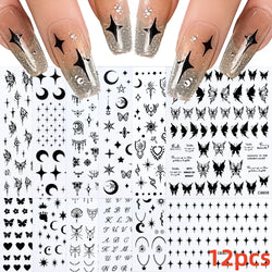 12PCS White Flowers Leaves 3D Nail Stickers Star/Moon/Sun Nail Art Decoration Decals Geometric Flower Stickers Nail Art Supplies (ONLINE ORDER ONLY)
