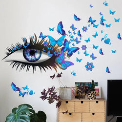 Creative Beautiful Girl Eyes Wall Sticker Flying Butterfly Wall Decals Girl Long Eyelashes for Couple Lovers Bedroom Decoration (ONLINE ORDER ONLY)