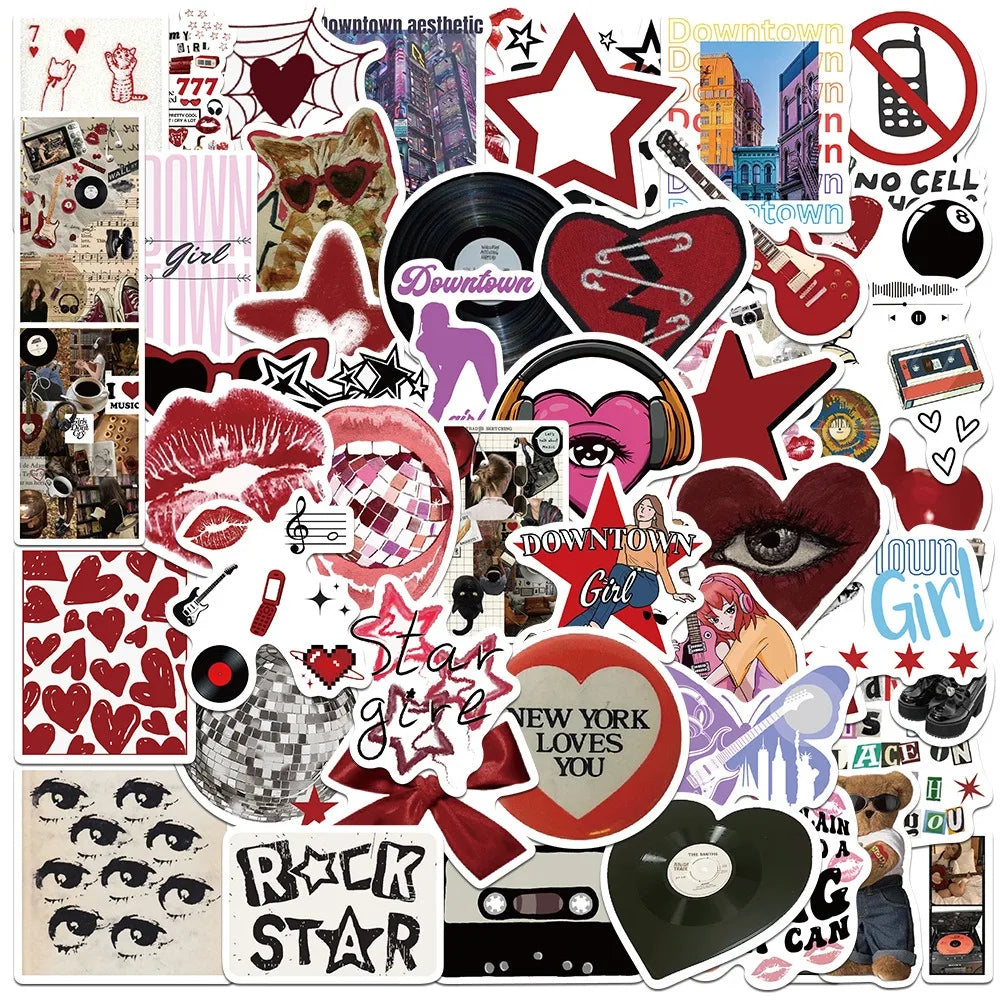 50pcs Downtown Y2K Girls Stickers Aesthetic Phone Bike Wall Scrapbook Motorcycle Waterproof Cartoon Sticker for Kids Toys Gifts (Online Order Only)