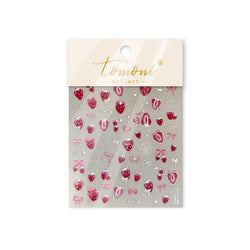 Pink Juicy Strawberry Fruit Cutting Line Ribbon Bowknot Star Happy Sweet Lovely Fruits Delicate Nail Art Stickers Manicure Decal (ONLINE ORDER ONLY)