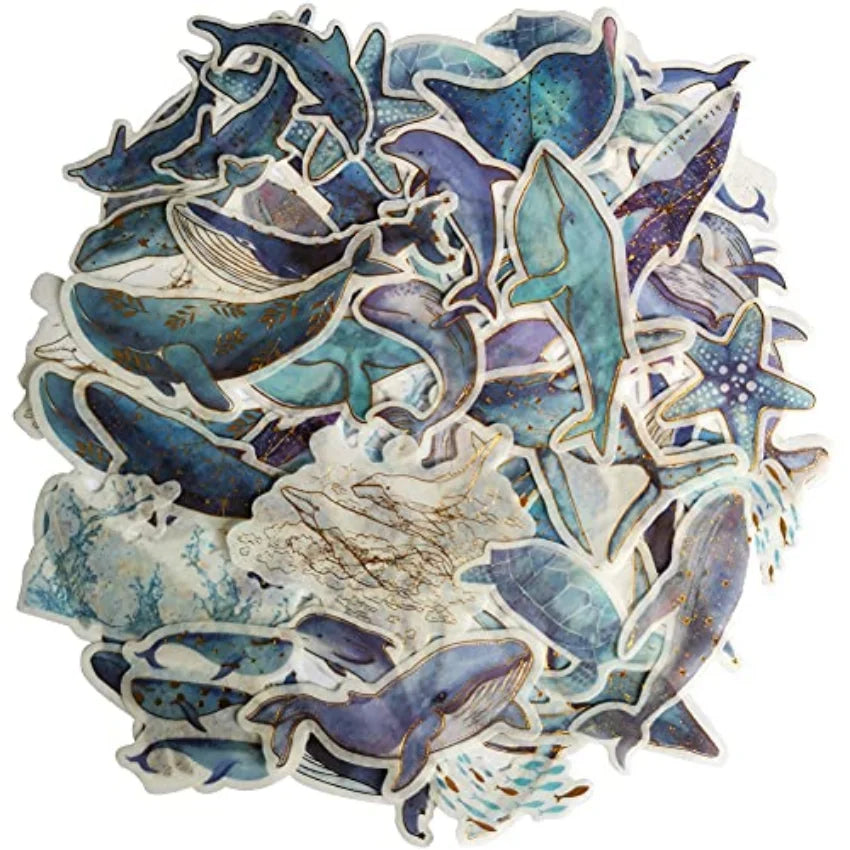 Kawaii Fantasy Whale Sea Turtle Starfish  Life Ocean Collection Washi Sticker Set for Scrapbooking Journaling (Online Order Only)