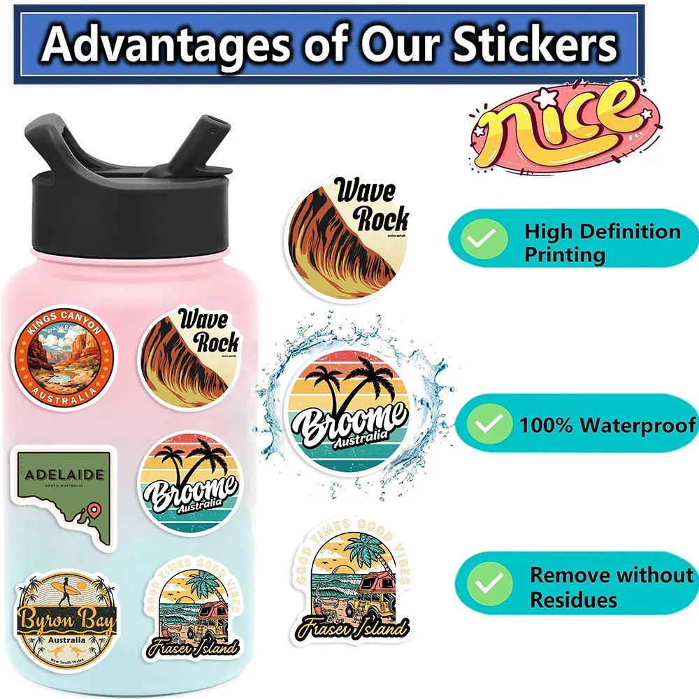 50PCS Travel City Australia Landscape Stickers Decal DIY Phone Laptop Guitar Stationery Scrapbook Skateboard Toy Sticker (ONLINE ORDER ONLY)