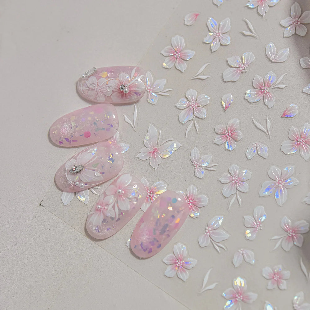 Embossed Flower Pink Butterfly Lucky Peach Blossom Chic Spring Petal 5D Soft Relief Adhesive Nail Art Stickers Manicure Decals (Online Order Only)