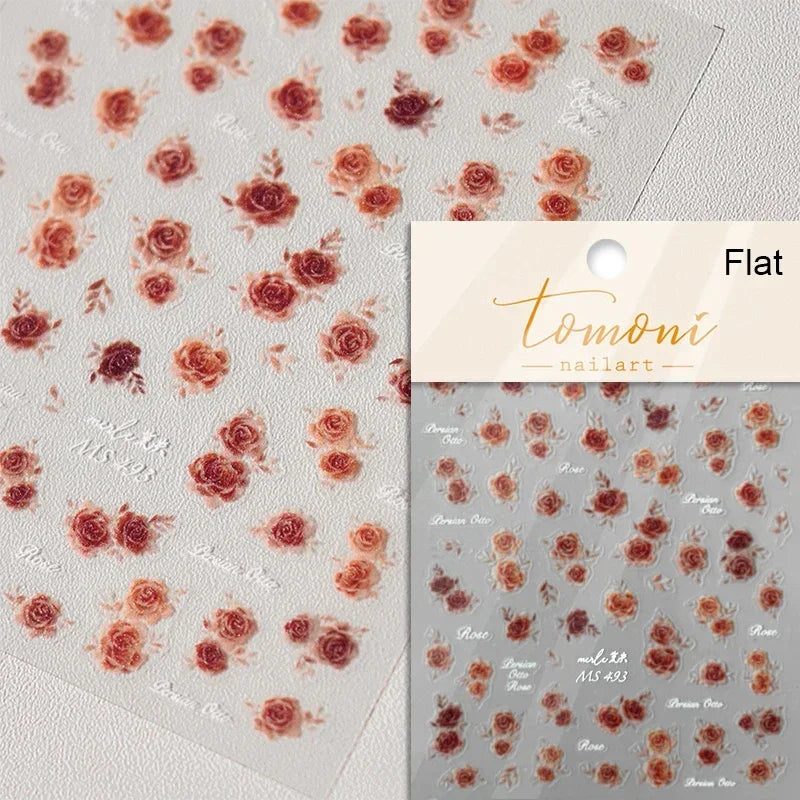 Gradient Halo Dyeing Dark Red Rose Flower Rhinestone Lace Bow Heart 3D Self Adhesive Nail Art Decoration Sticker Manicure Decals (ONLINE ORDER ONLY)