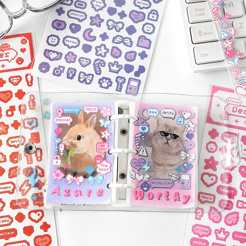 Korea Ins Cute Pixel Dialog Series Decorative Sticker Hand Account Idol Card DIY Material Sticker Personalized Kawaii Stationery (ONLINE ORDER ONLY)