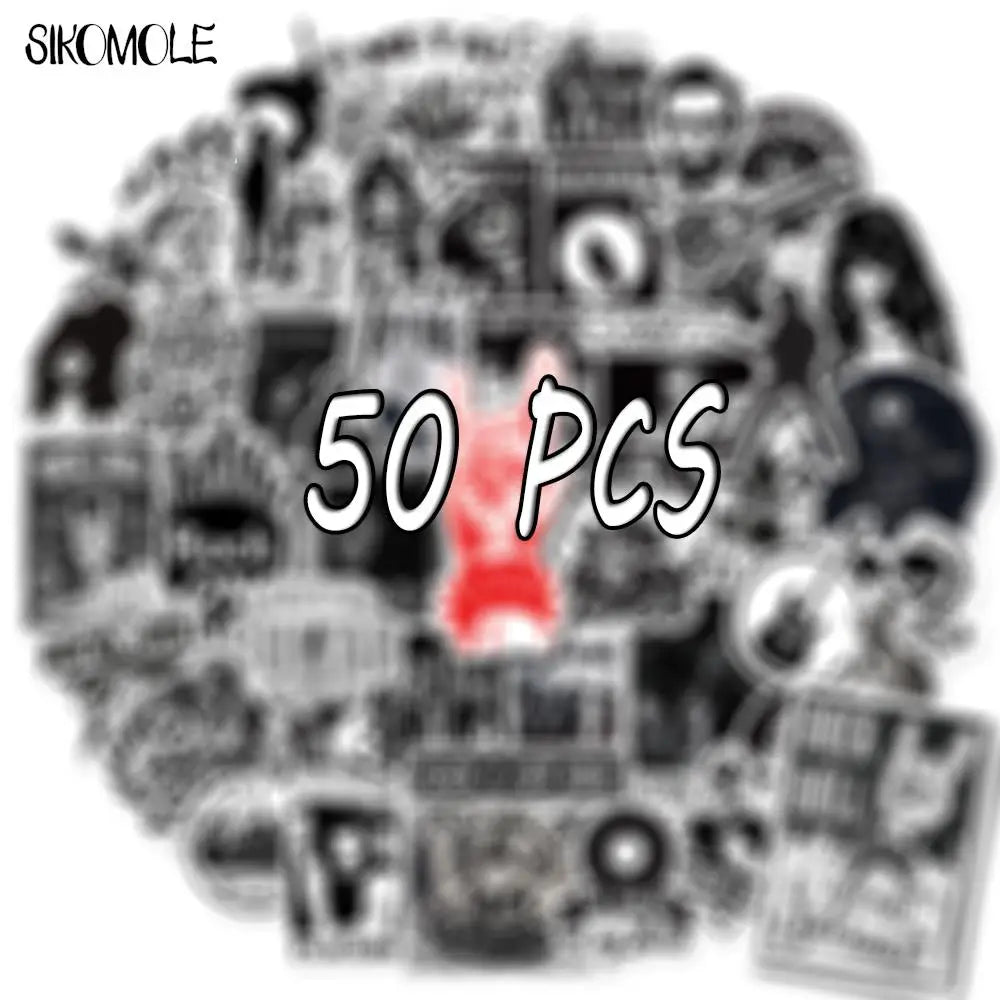 Cartoon Rock Band Stickers: Black & White Decals for Car, Skateboard, Laptop, Snowboard (ONLINE ORDER ONLY)