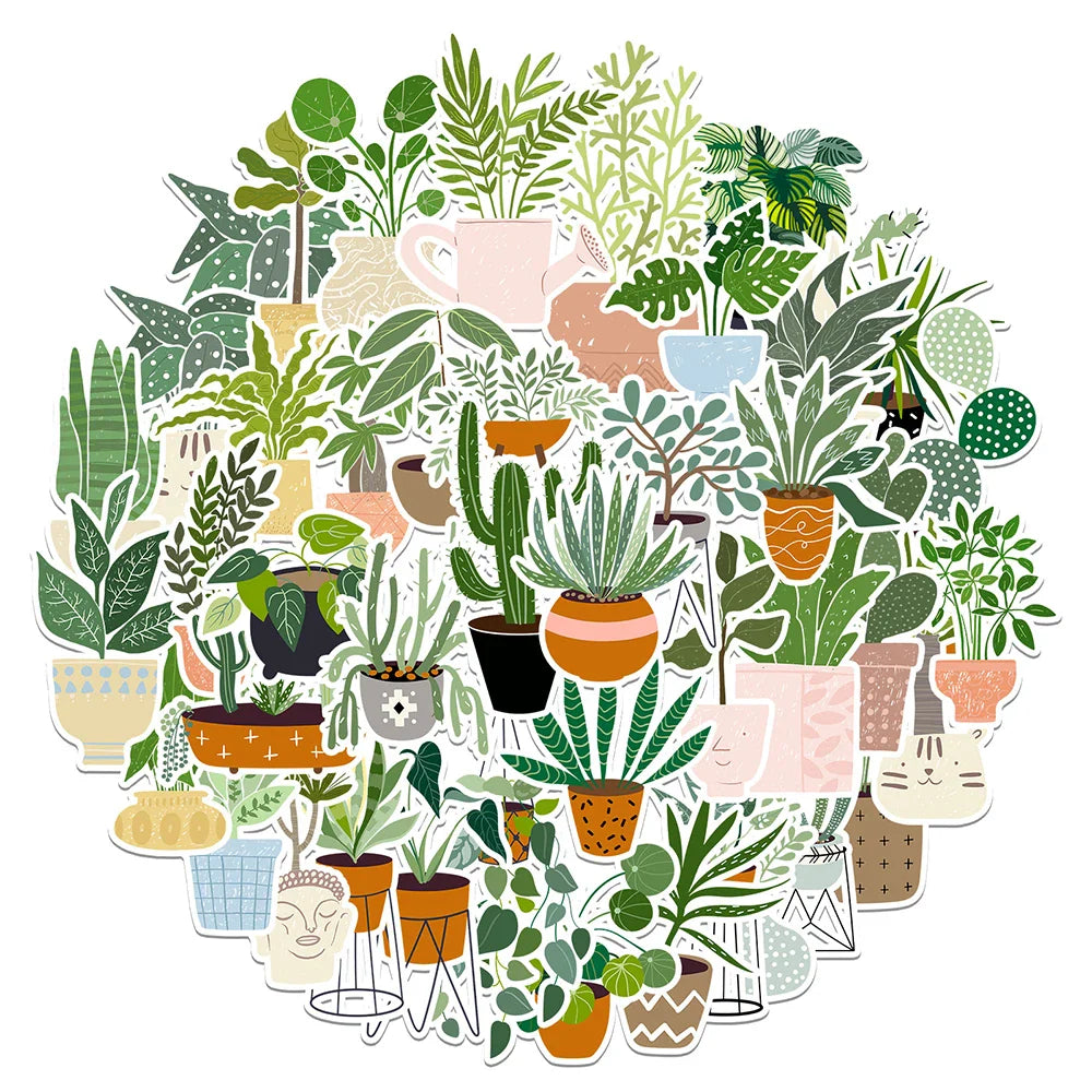 Green Plant Aesthetic Stickers - 10/20/44pcs DIY Decoration for Notebook, Suitcase, Phone, Fridge, Car, Cute Cartoon Decals (ONLINE ORDER ONLY)
