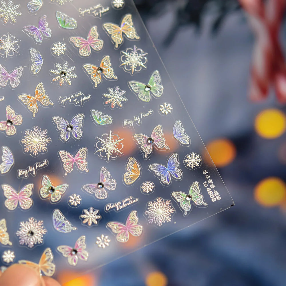 Colourful Butterfly Delicate Anmials Adhesive Nail Art Stickers Dreamy Winter Snowflake Rhinestone Manicure Decals Nail Supplies (ONLINE ORDER ONLY)