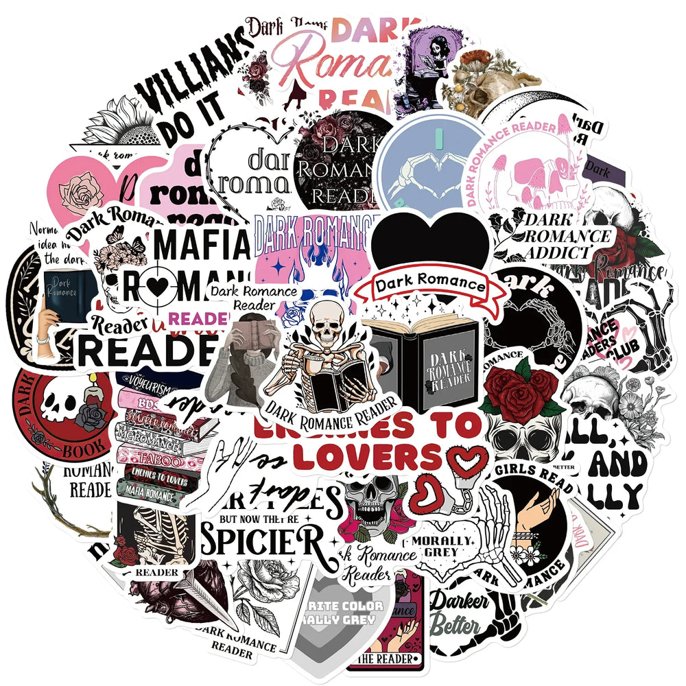 50/52pcs Romance Bookish Spice Reader Stickers Pink Girl Cartoon Decals Aesthetic Decals Phone Laptop Diary Sticker Kids Toys (ONLINE ORDER ONLY)