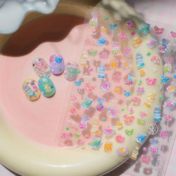 Colourful Jelly Rabbit Bunny Gummy Bear Cute Lollipop Soda Water Candy Snack Pudding Star Heart Nail Art Stickers Manicure Decal (ONLINE ORDER ONLY)