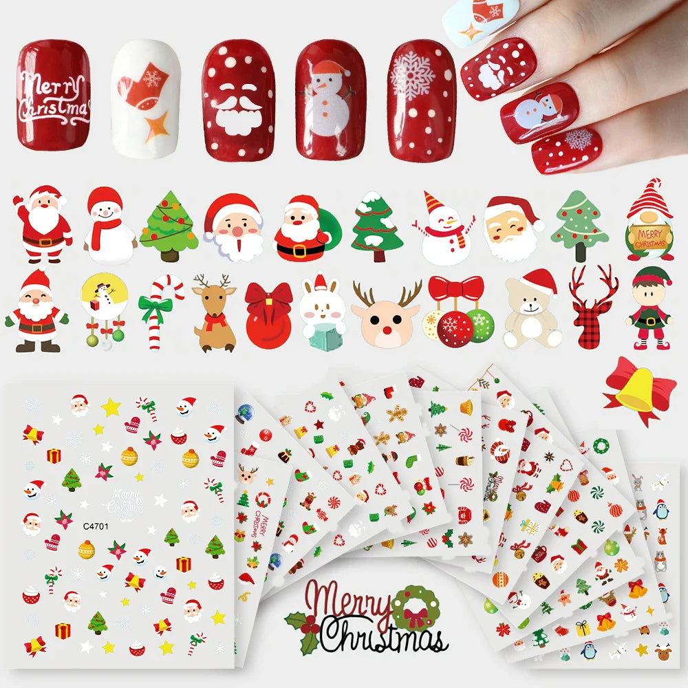 Christmas Greenery Nail Stickers Xmas Holly Animal Penguin Candy Winter Sliders Decor 2024 Holiday Decals Manicure Tips Foils *& (ONLINE ORDER ONLY)