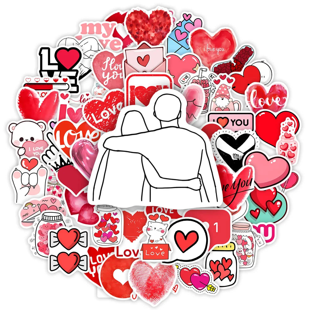 Red Love Heart Valentine's Day Stickers  DIY Gift Decal for Laptop Phone Scrapbook Luggage Decorative Graffiti Waterproof (ONLINE ORDER ONLY)
