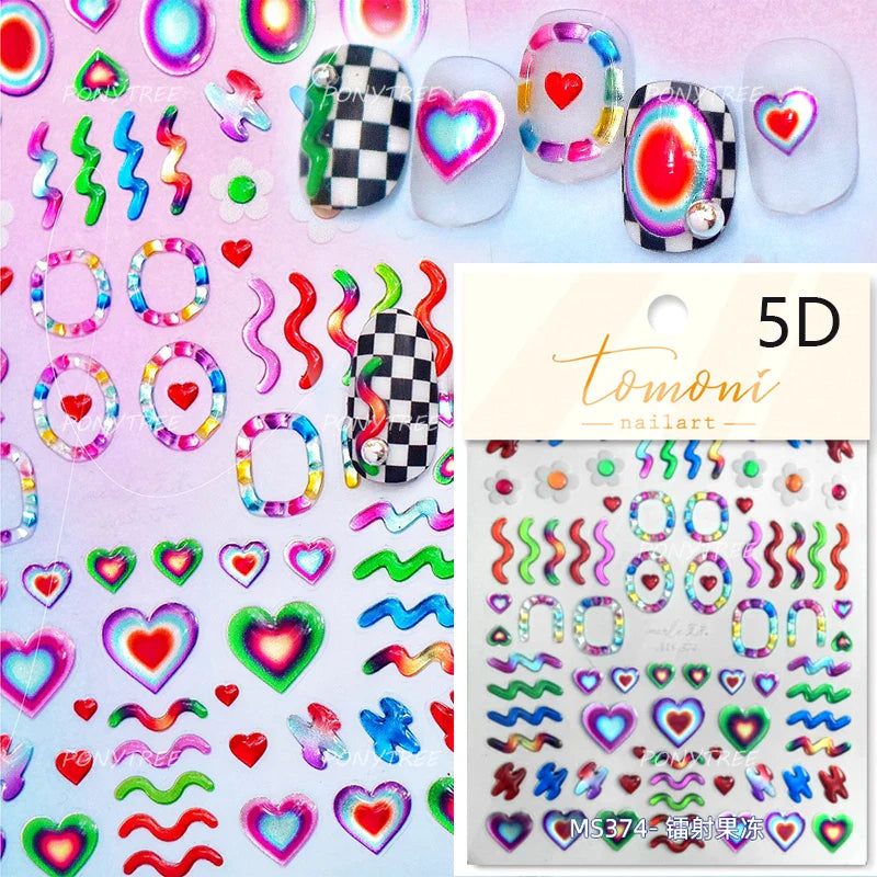 Colourful Graffiti Round Dot Line Water Droplet Cute Comma Geometric Jelly 5D Self Adhesive Nail Art Stickers Manicure Decals (Online Order Only)
