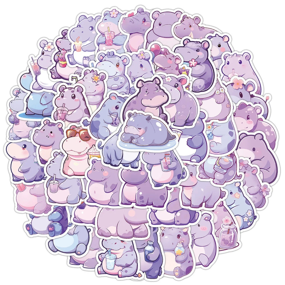 50pcs Cute Hippo Cartoon Stickers for Helmet, Wall, DIY Decoration (ONLINE ORDER ONLY)