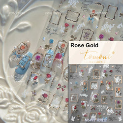 Watercolor Style Rose Flower Colored Rosa Chinensis 3D 5D Flat Reliefs Charming Self Adhesive Nail Art Stickers Manicure Decals (ONLINE ORDER ONLY)