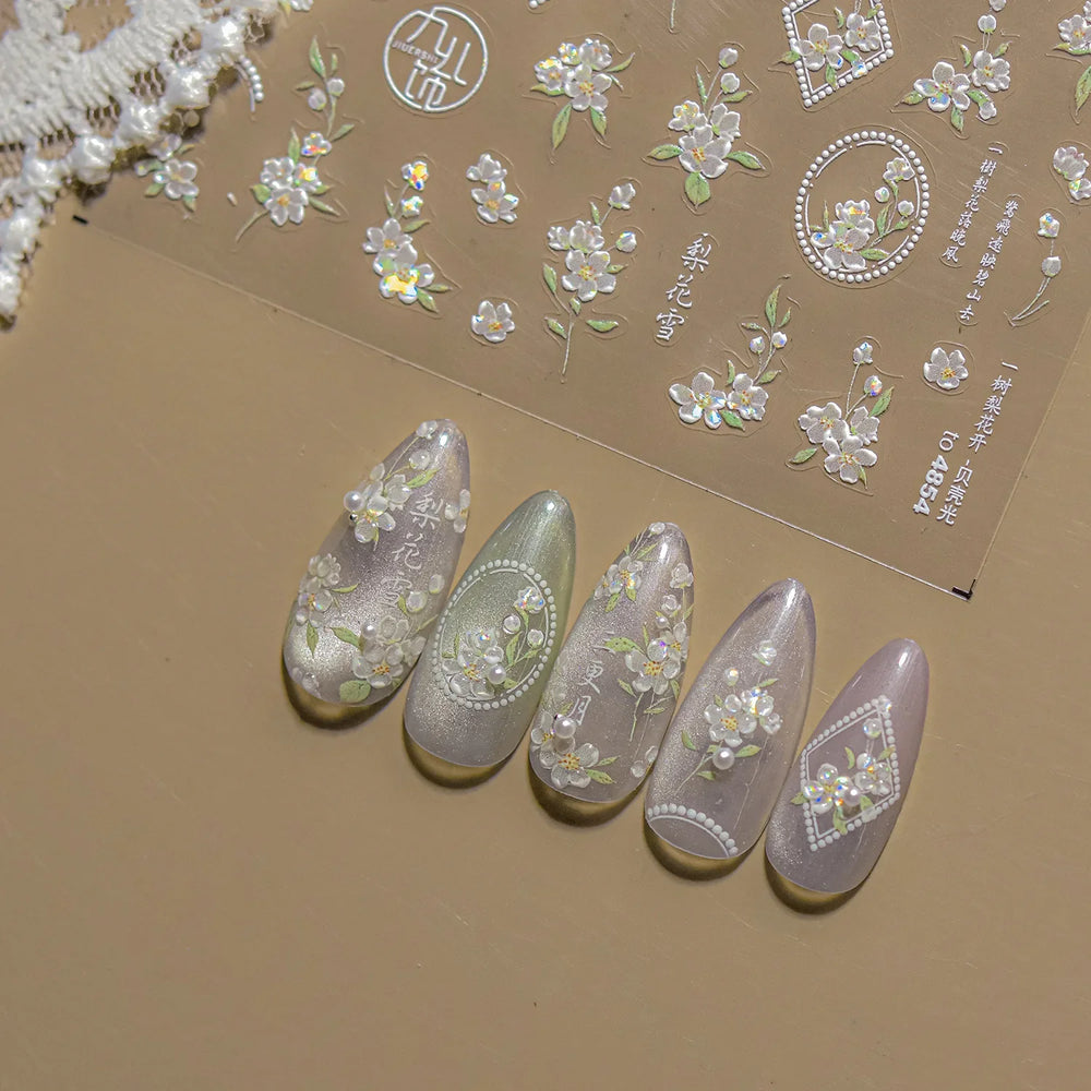Antique Pear Blossom Peach Blossom Flower Swallow Pattern Adhesive Nail Art Stickers Spring Vibrant and Lively Manicure Decals (ONLINE ORDER ONLY)