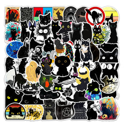 10/30/50/100PCS Cartoon Black Cat Stickers Scrapbook Phone Guitar Laptop Luggage PVC Waterproof Car Sticker Children Classic Toy (ONLINE ORDER ONLY)