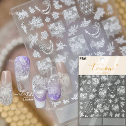 Dreamy Lace Rose Flower Fabric Art Tender Gauze Gird Pearl Pendant Irregular Pattern Nail Art Stickers Decoration Manicure Decal (ONLINE ORDER ONLY)